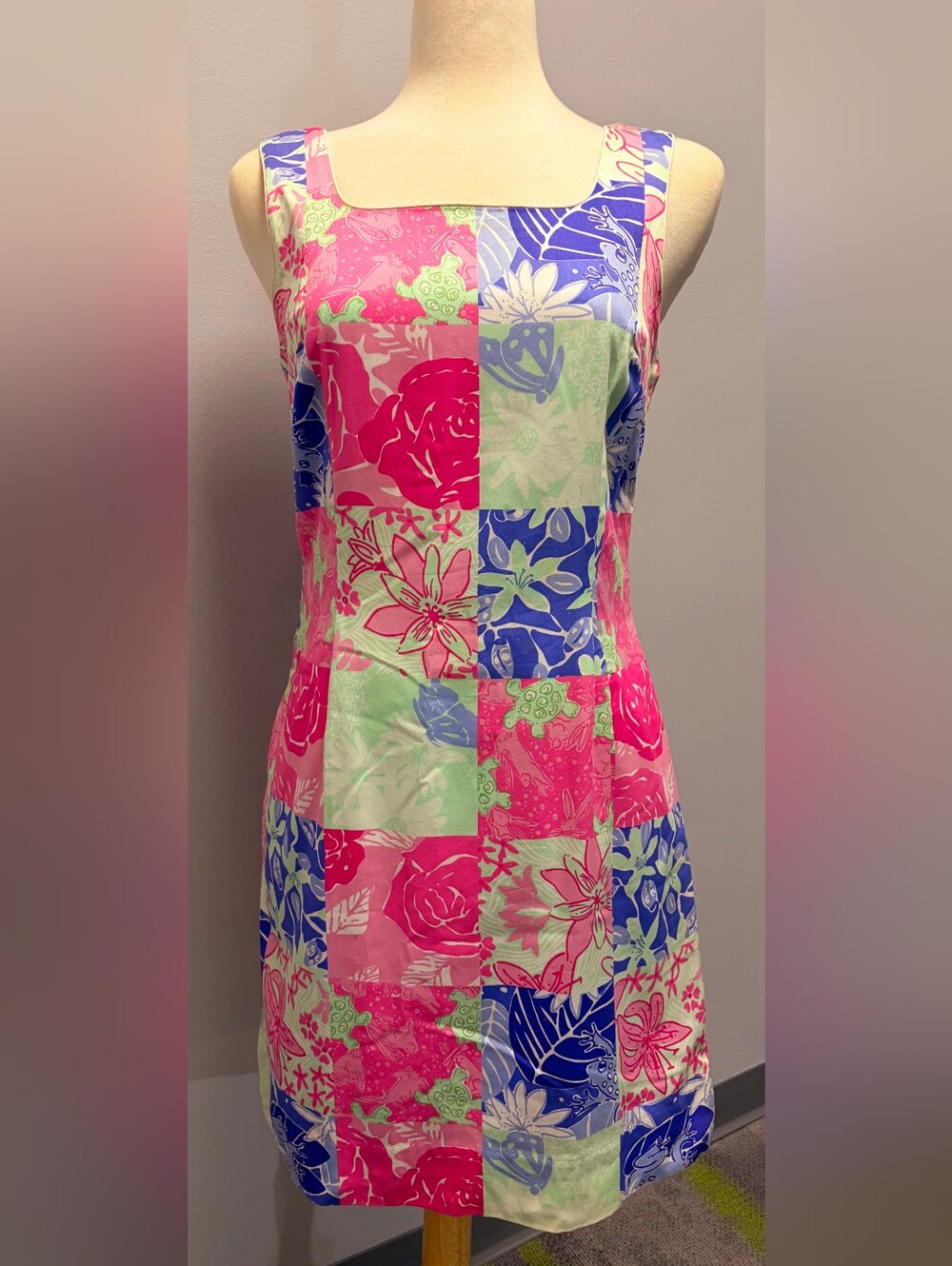 🐢Rare Lilly Pulitzer Vintage Patchwork Floral Shift Dress in Pink, Blue & Green